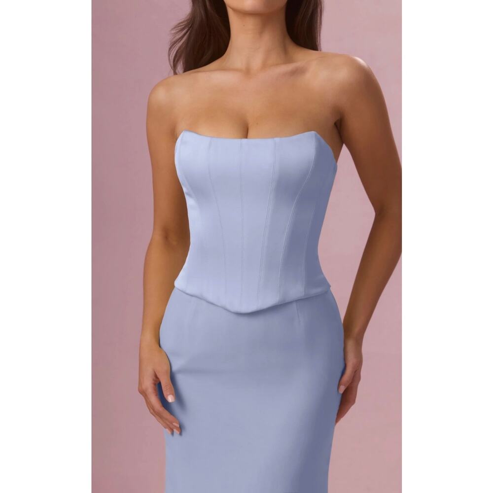 Oh Polly Avielle Satin Corset Bridesmaid Maxi Dress Sky Blue Size 2 New - Picture 3 of 9